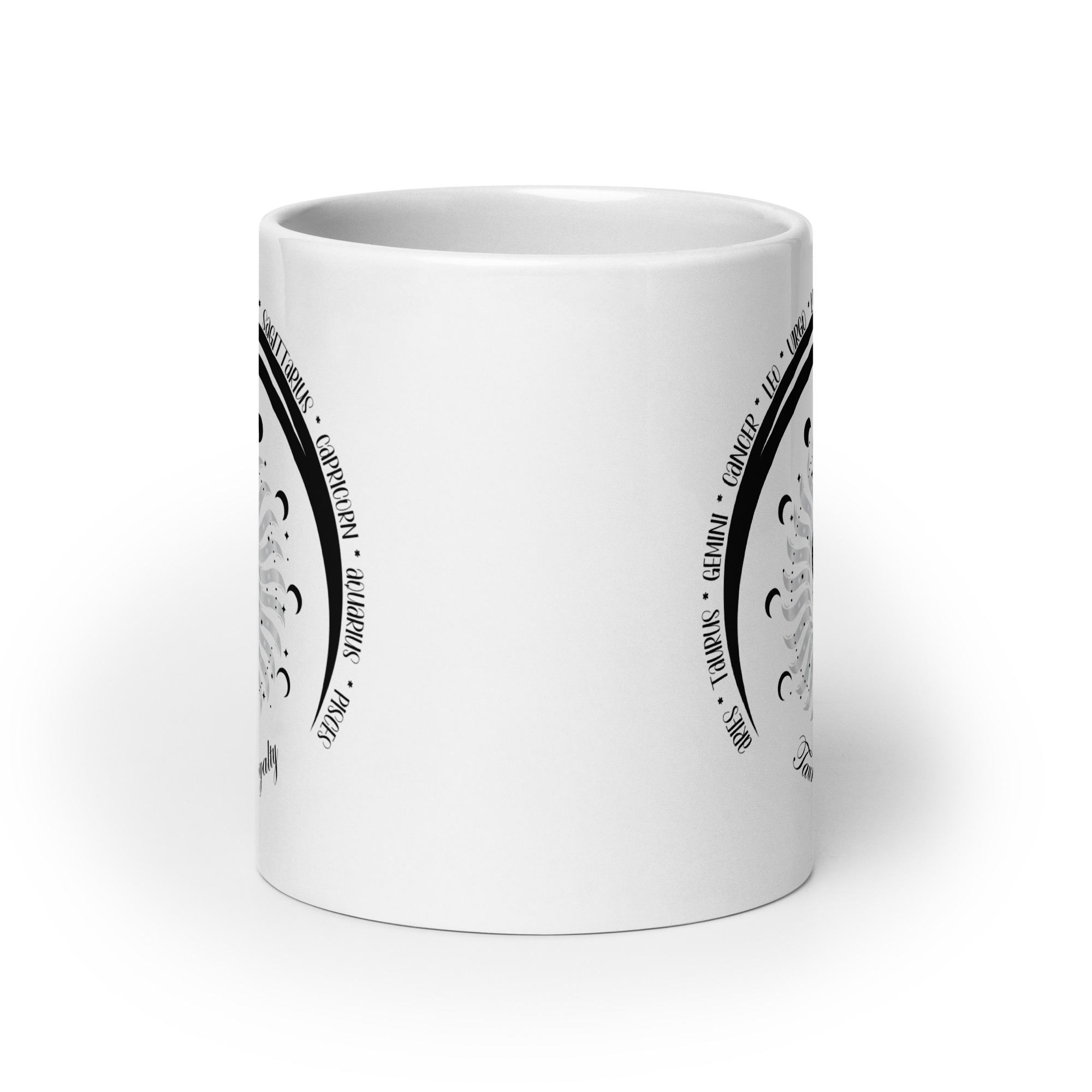 Zodiac Taurus Intuitive - Moon Cycles, Stars, Tribal Circle - White glossy mug - Image 3