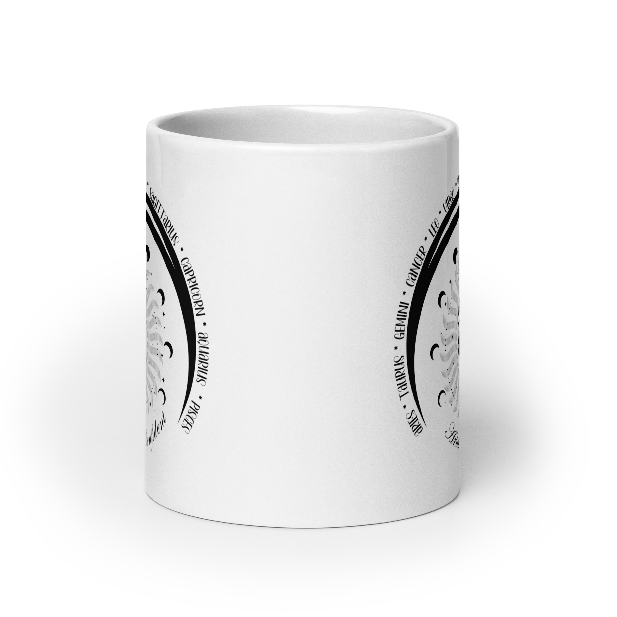 Zodiac Aries - Moon Cycles, Stars, Tribal Circle - White glossy mug - Image 3