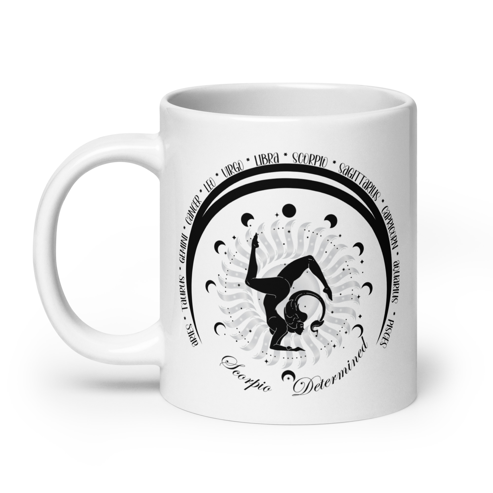 Zodiac Scorpio - Moon Cycles, Stars, Colorful Design - White glossy mug - Image 2