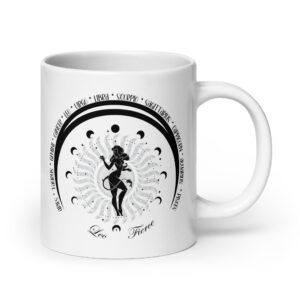 Zodiac Leo Fierce  - Moon Cycles, Stars, Tribal Circle - White glossy mug