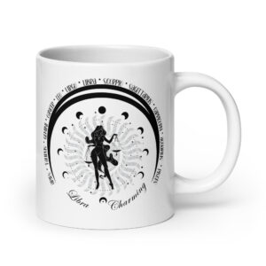 Zodiac Libra - Moon Cycles, Stars, Tribal Circle - White glossy mug