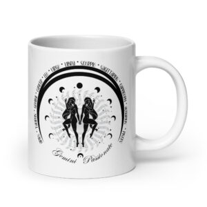 Zodiac Gemini - Moon Cycles, Stars, Tribal Circle - White glossy mug