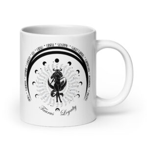 Zodiac Taurus Intuitive - Moon Cycles, Stars, Tribal Circle - White glossy mug