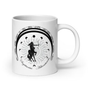 Zodiac Sagittarius - Moon Cycles, Stars, Tribal Circle - White glossy mug