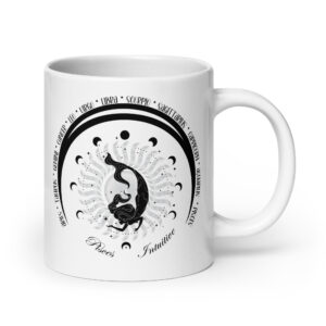 Zodiac Pisces - Moon Cycles, Stars, Colorful Design - White glossy mug
