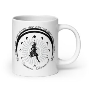Zodiac Capricorn - Moon Cycles, Stars, Tribal Circle - White glossy mug