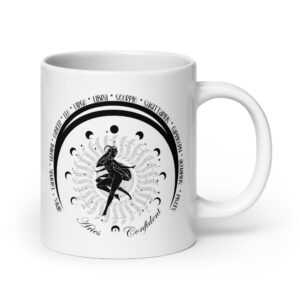 Zodiac Aries - Moon Cycles, Stars, Tribal Circle - White glossy mug
