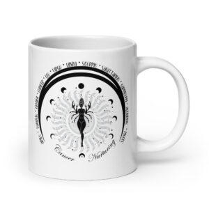 Zodiac Cancer - Moon Cycles, Stars, Tribal Circle - White glossy mug